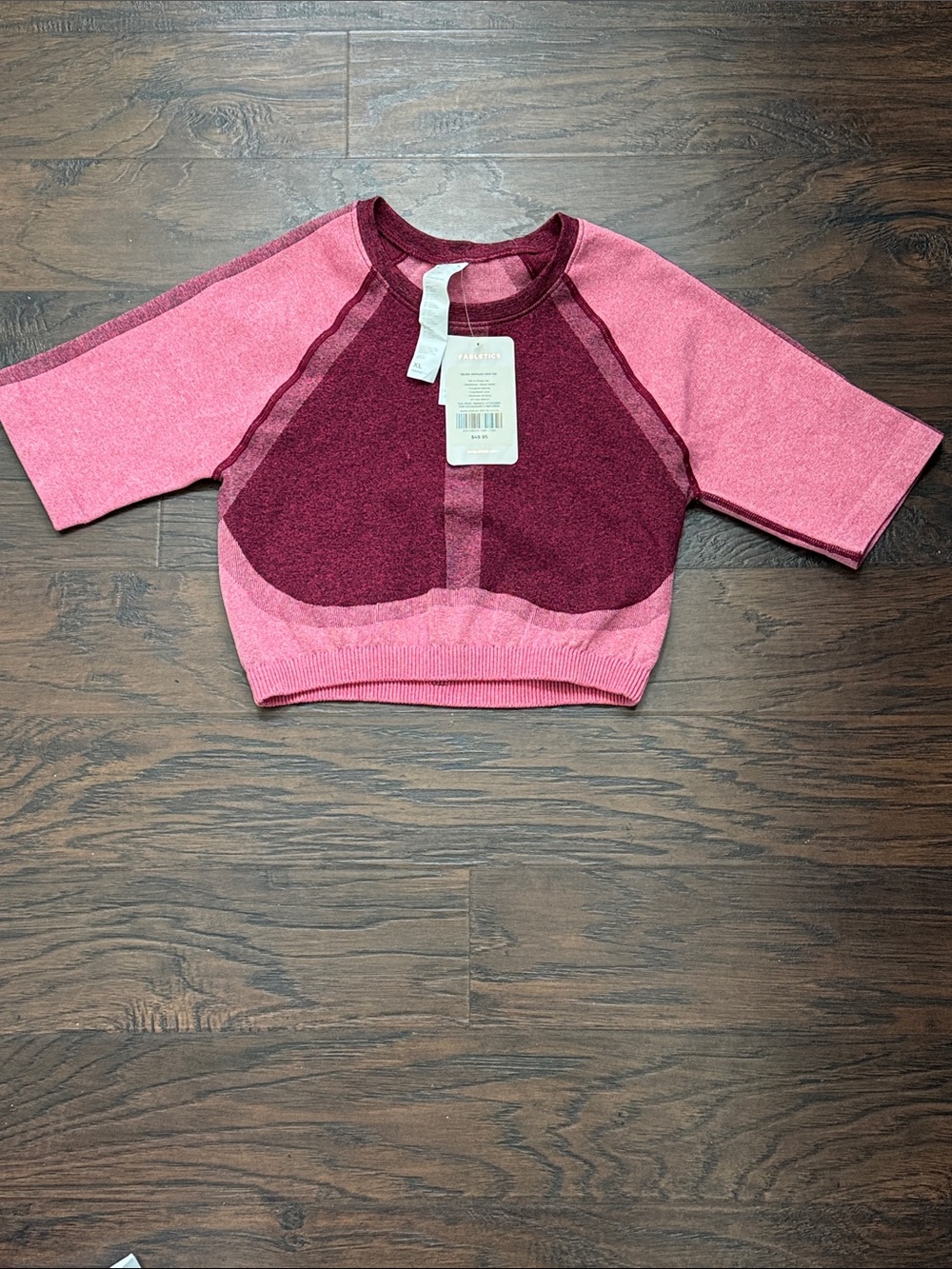 Fabletics Pink & Burgundy Cropped Raglan Sweatshirt